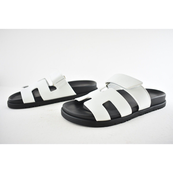 Hermes Chypre Sandal Black White Calfskin Leather H Logo Slide Slip On Flat 41.5 - Picture 10 of 11